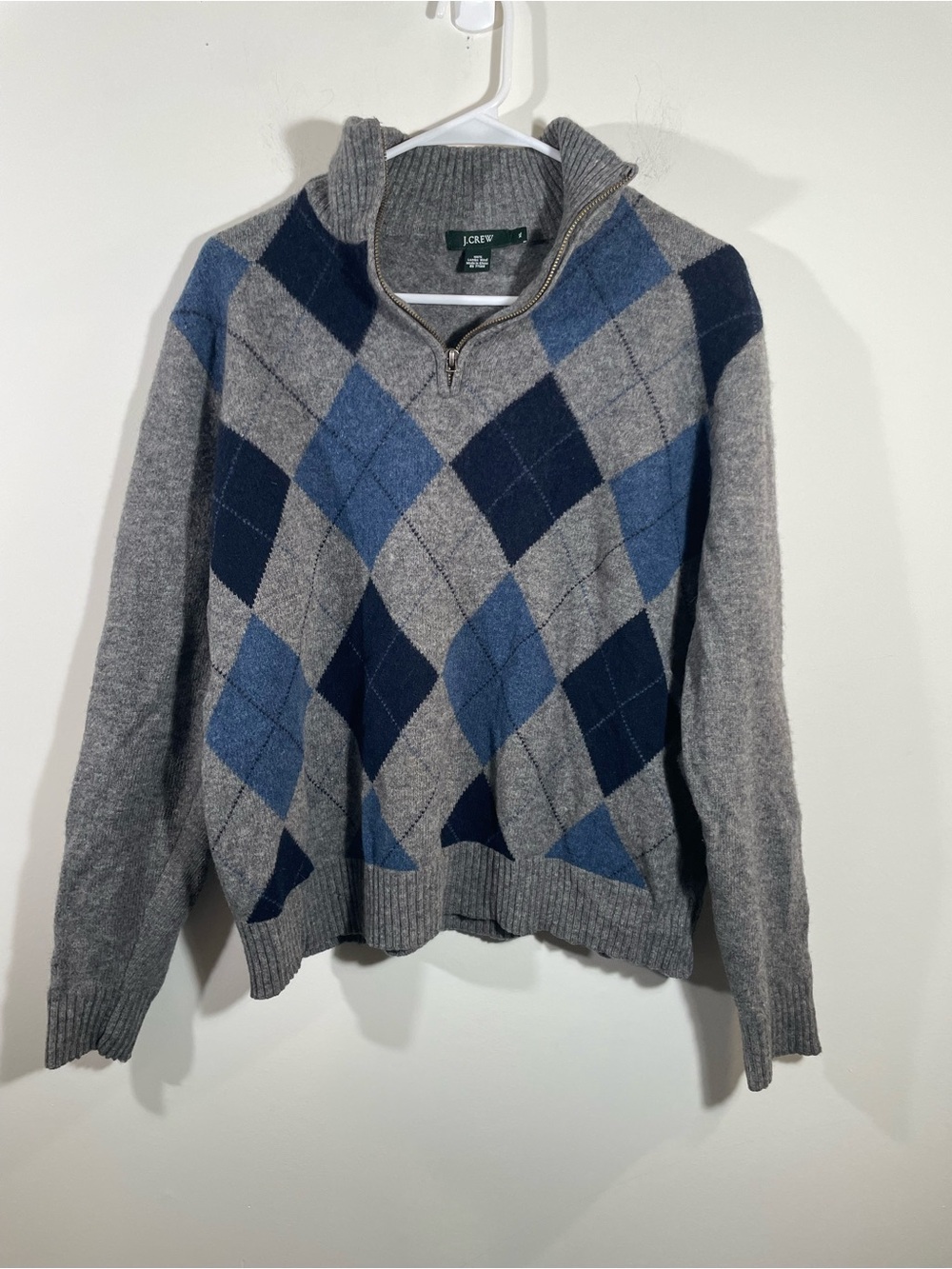 J Crew quarter-zip lambswool argyle sweater XL